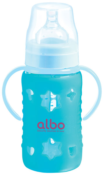 爱乐宝240ml硅胶感温自动玻璃奶瓶蓝