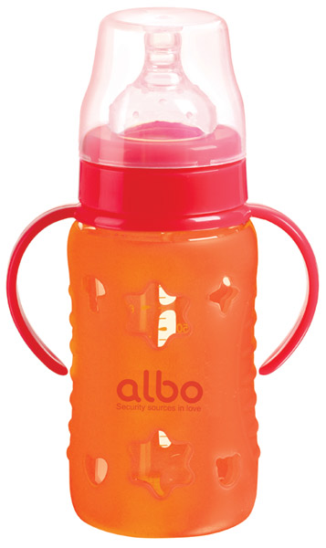 爱乐宝240ml硅胶感温自动玻璃奶瓶橙