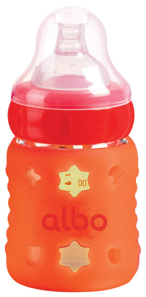 爱乐宝150ml硅胶感温玻璃奶瓶橙