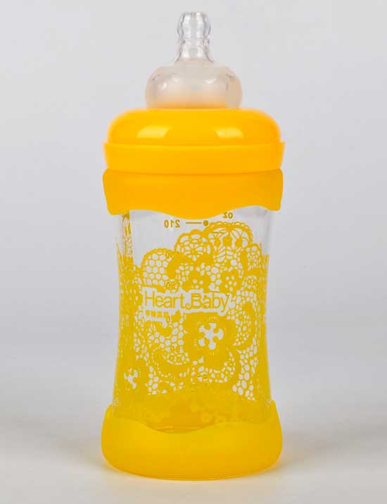 亨特贝贝宽口玻璃防摔初生瓶240ml黄色