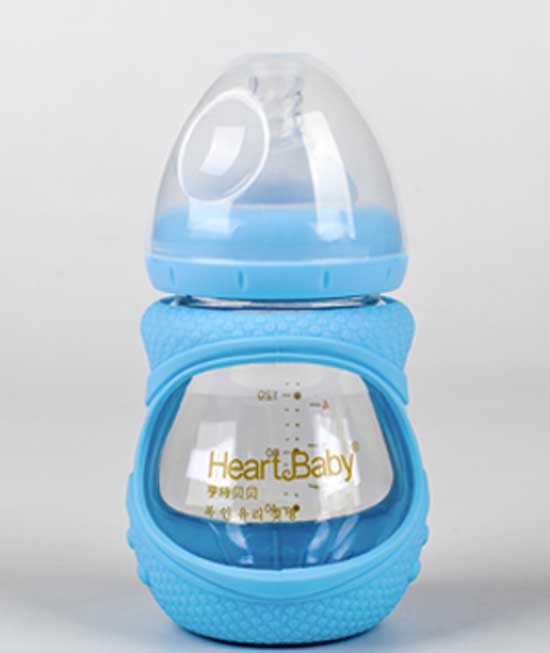 亨特贝贝宽口玻璃防摔初生瓶150ml蓝色