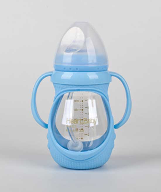 亨特贝贝玻璃防摔奶瓶260ml蓝色