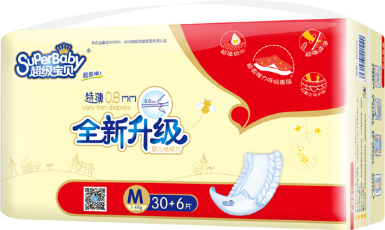 超級寶貝特薄0.8MM全新升級紙尿褲M(mǎn)30+6片
