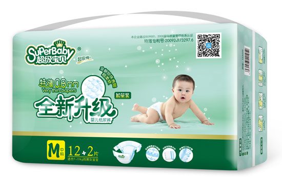 超級寶貝特薄0.8MM全新升級嬰兒紙尿褲M(mǎn)12+2片