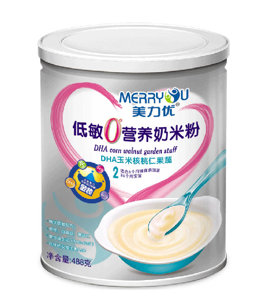  美力優(yōu)DHA玉米核桃仁果蔬聽(tīng)裝低敏0°營(yíng)養奶米粉2段