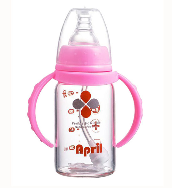 Happy100标准口径玻璃奶瓶粉色