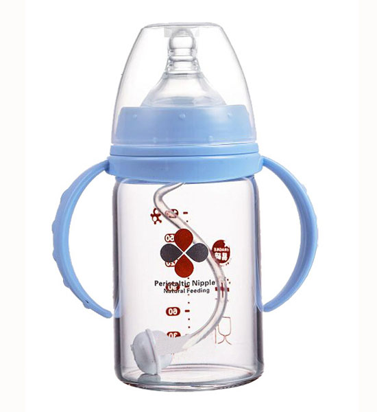 Happy100宽口玻璃奶瓶蓝色