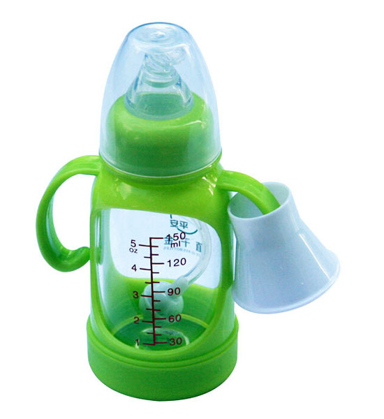 Happy100奶瓶带手柄防摔玻璃奶瓶绿色