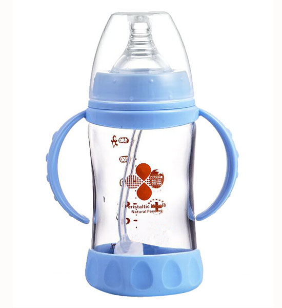 Happy100新生儿带手柄宽口高温防爆水晶玻璃奶瓶