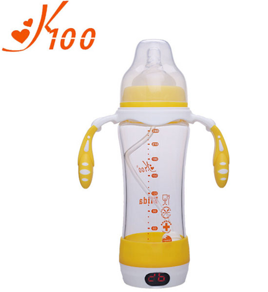 K100智能测温双手柄奶瓶黄色