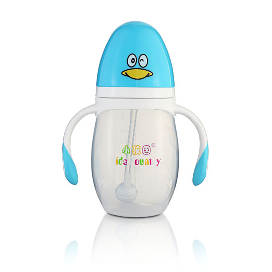 小孩国宽口自动企鹅PP奶瓶210ML 蓝色