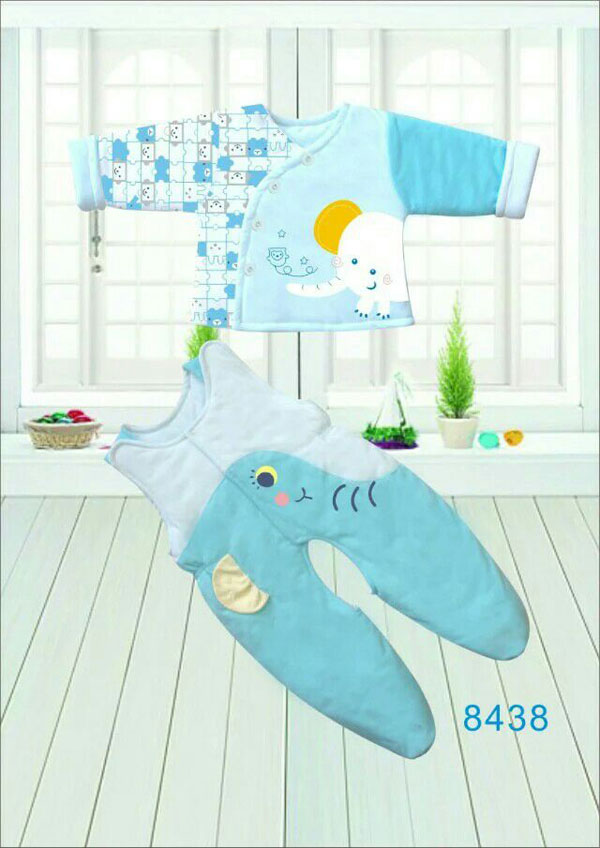 快乐小天天保暖棉衣套装 蓝色 大象图案