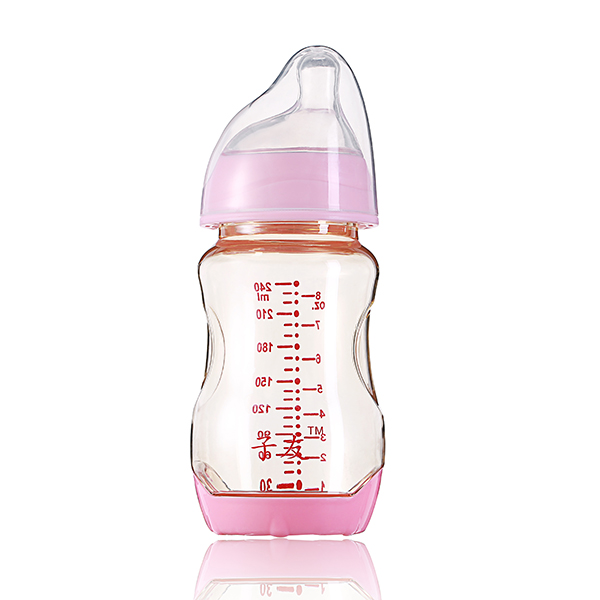 子友偏头奶瓶240ml粉无柄