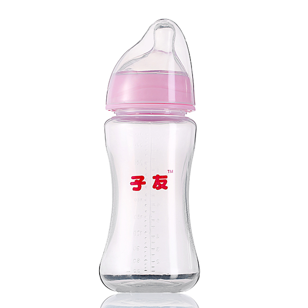 子友偏头奶瓶粉色无柄