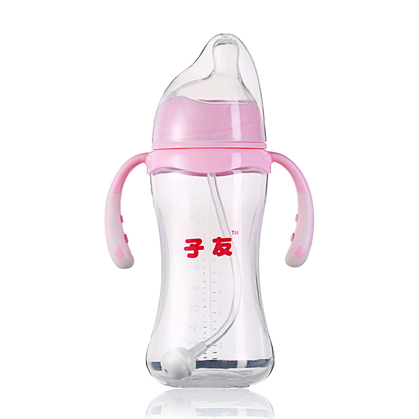 子友偏头奶瓶粉色