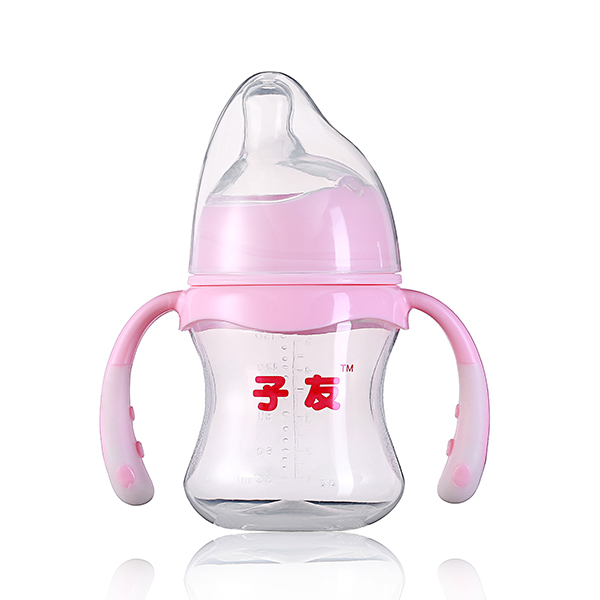 子友偏头奶瓶粉无底座