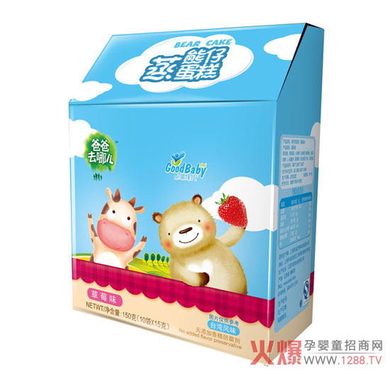 萌本来是指草木初生之芽等义,但是后来日本御宅族和其他的动漫喜好者用这个词来形容极端喜好的事物。而在2010年,萌字在网络上爆红,自然也有了新的含义,即可爱得让人感觉非常好。恩溢佳儿草莓味蒸蛋糕可谓是婴幼蒸蛋糕里的小萌主,可爱的熊仔外形,甜而不腻,美味得让人抗拒不了。 塑造好口味。恩溢佳儿草莓味蒸蛋糕选用原生态新鲜鸡蛋,优选全脂牛奶经典碰撞,营养美味全在其中,经典的高钙味,香甜的草莓味,添加L-乳酸钙,DHA以及全脂乳粉,营养多多,健康美味。独立的小包装设计,方便携带,开袋即食。蓝天白云的外包装