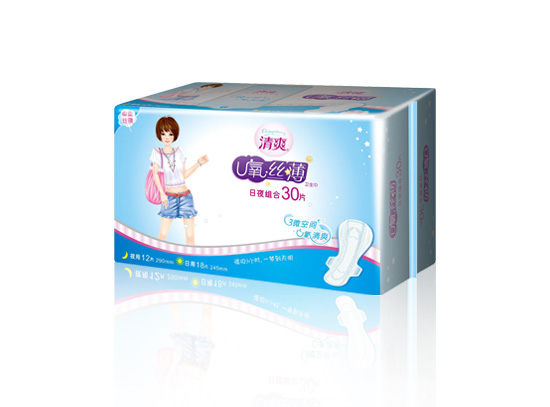 清爽U氧系列---日夜组合30片U氧丝薄棉柔卫生巾
