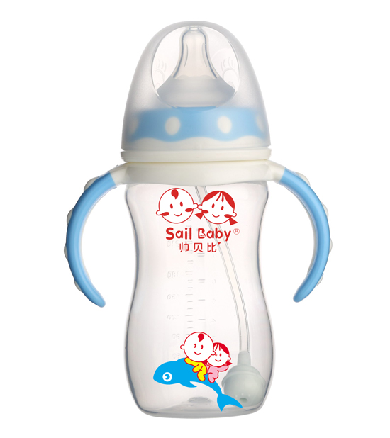 帥貝比PPSU自動(dòng)有柄奶瓶藍色