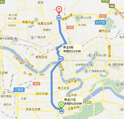 南宁市大沙田客运站→金御华尊国际大酒店地图