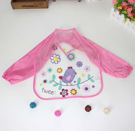 婴儿EVA免洗吃饭衣围兜围嘴长袖粉