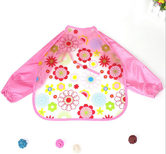 婴儿EVA免洗吃饭衣围兜围嘴长袖粉花
