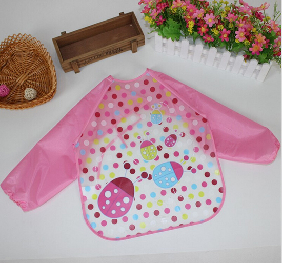 婴儿EVA免洗吃饭衣围兜围嘴长袖粉瓢虫