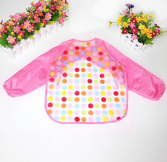 婴儿EVA免洗吃饭衣围兜围嘴长袖粉圆点