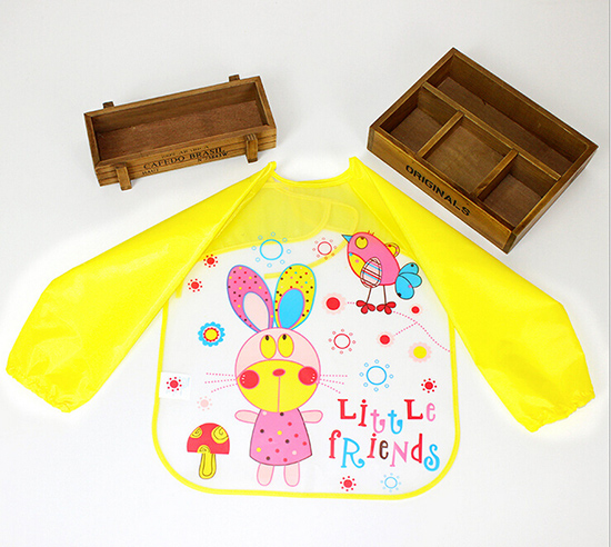 婴儿EVA免洗吃饭衣围兜围嘴长袖黄