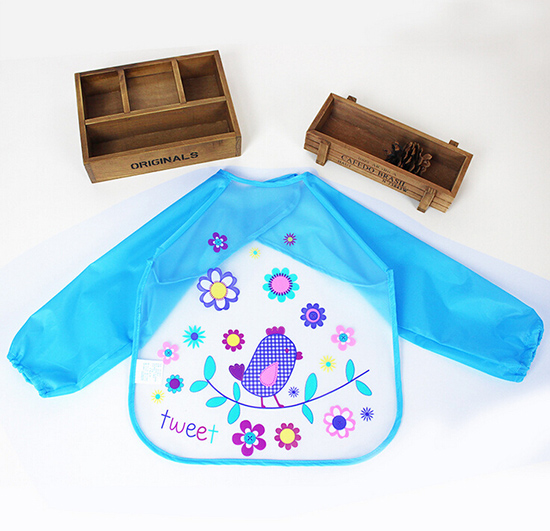 婴儿EVA免洗吃饭衣围兜围嘴长袖蓝