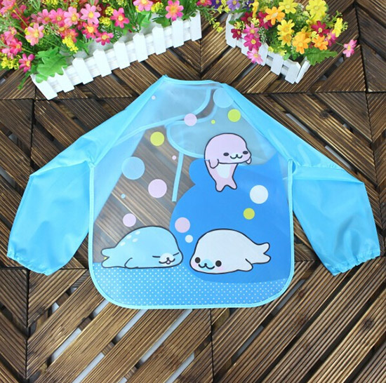 婴儿EVA免洗吃饭衣围兜围嘴长袖蓝海豚