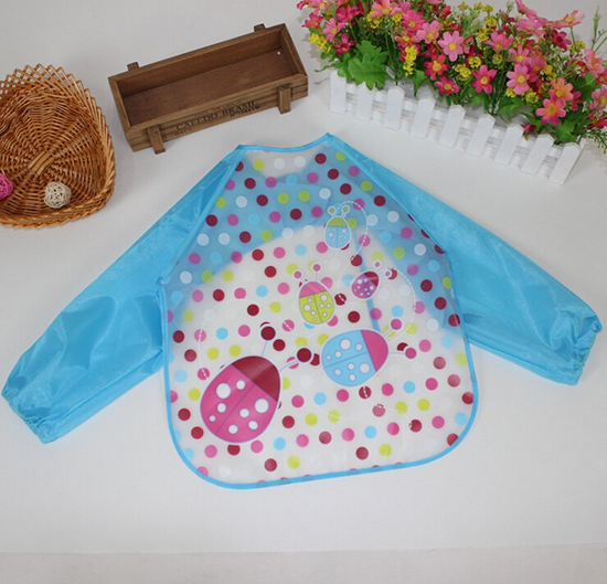婴儿EVA免洗吃饭衣围兜围嘴长袖蓝瓢虫