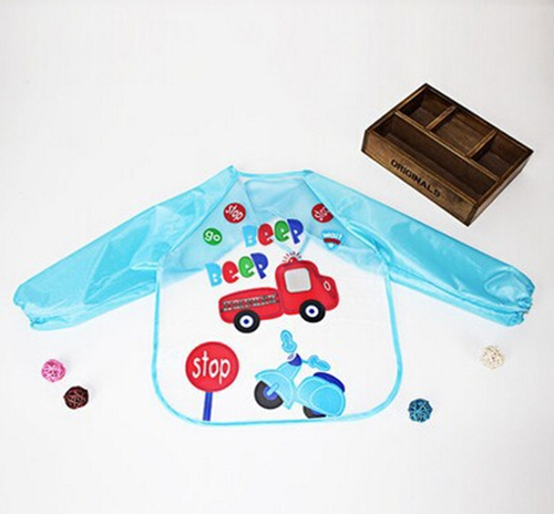 婴儿EVA免洗吃饭衣围兜围嘴长袖蓝汽车