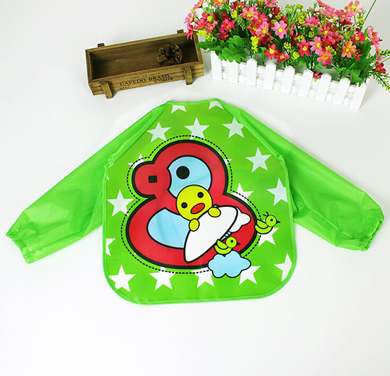 婴儿EVA免洗吃饭衣围兜围嘴长袖亮绿