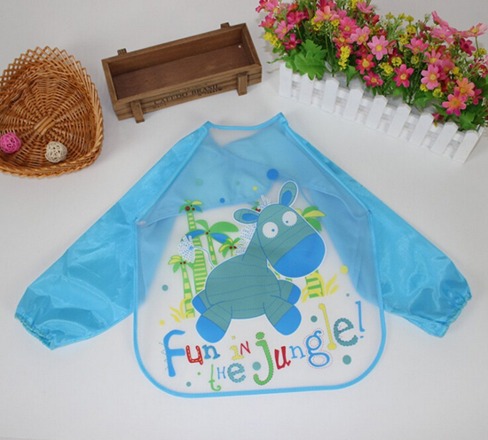 婴儿EVA免洗吃饭衣围兜围嘴长袖天蓝