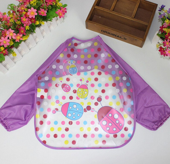 婴儿EVA免洗吃饭衣围兜围嘴长袖紫