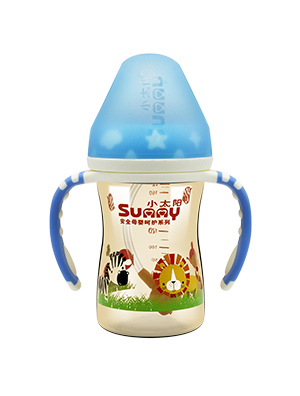  小太陽(yáng)韓國(guó)進(jìn)口納米銀彩印奶瓶藍(lán)色330ML