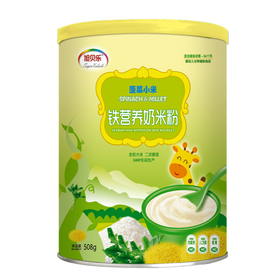  旭貝樂菠菜小米鐵營養(yǎng)奶米粉罐裝