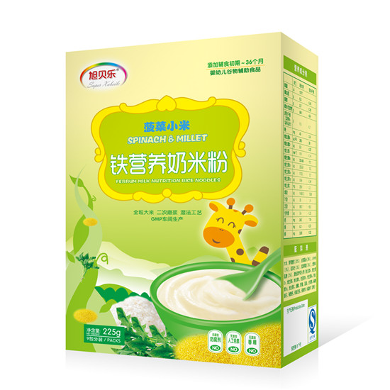  旭貝樂菠菜小米鐵營養(yǎng)奶米粉盒裝
