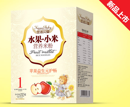  金諾貝嬰蘋果益生元護(hù)暢水果小米米粉盒裝