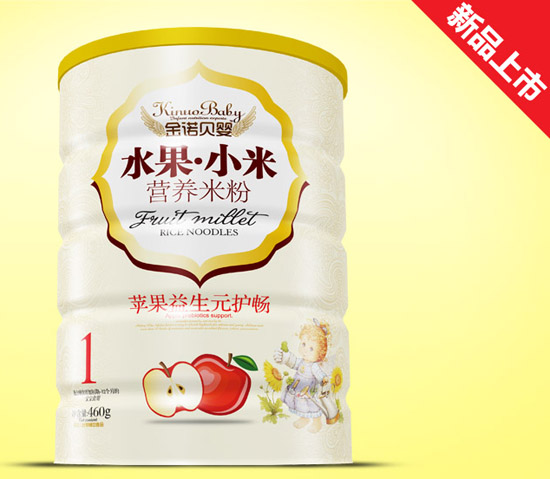  金諾貝嬰蘋果益生元護(hù)暢水果小米米粉鐵聽