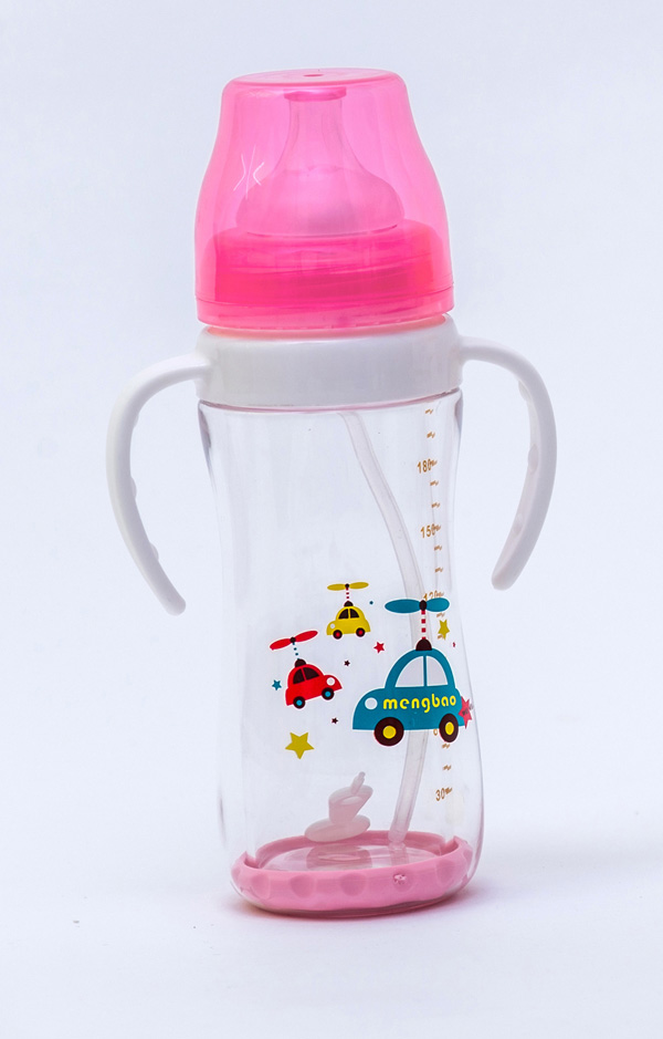    盟宝双层抗摔玻璃奶瓶不透明盖-粉色
