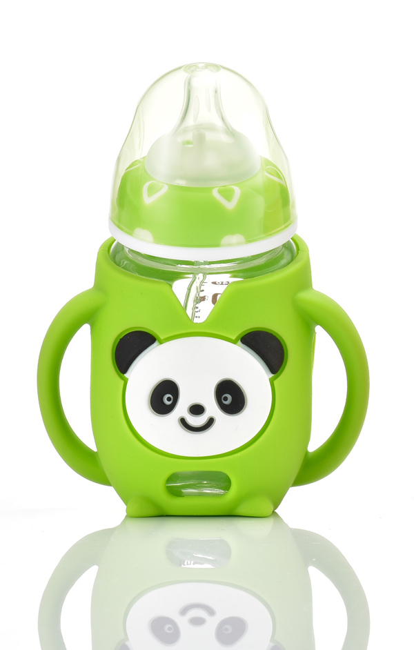    盟宝熊猫玻璃奶瓶-绿色