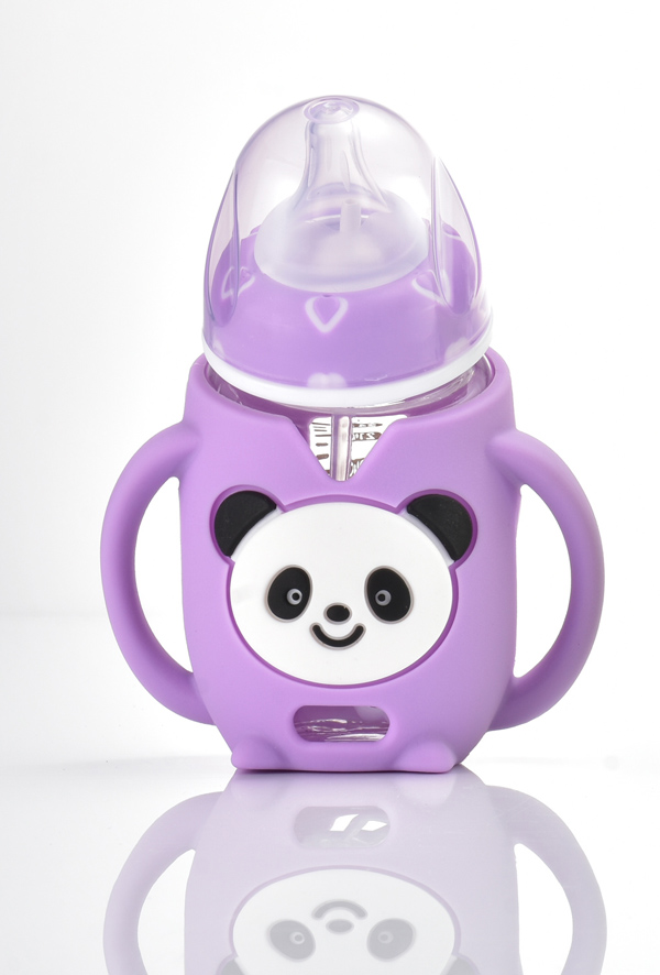    盟宝熊猫玻璃奶瓶-紫色