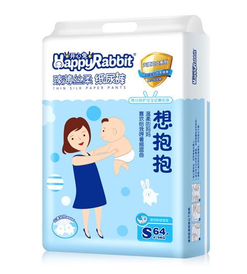  开心兔臻薄丝柔纸尿裤S码64片