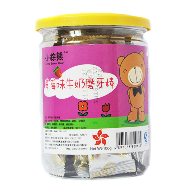  小棕熊草莓味牛奶磨牙棒100g正面