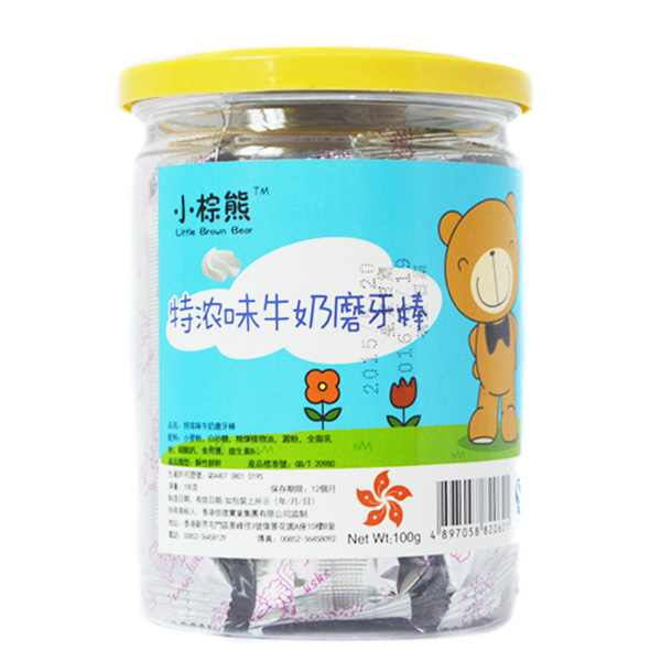  小棕熊特濃味牛奶磨牙棒100g正面