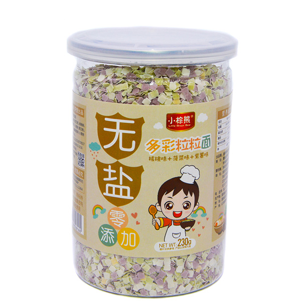   小棕熊無(wú)鹽多彩粒粒面核桃味+菠菜味+紫薯味