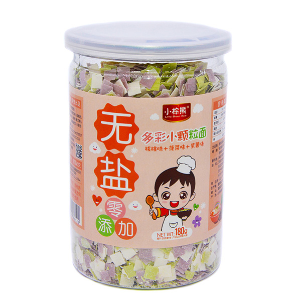   小棕熊無(wú)鹽多彩小顆粒面核桃味+菠菜味+紫薯味