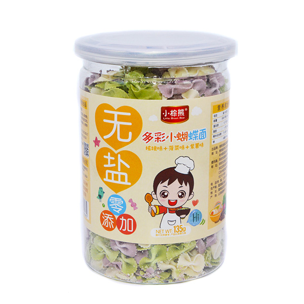   小棕熊無(wú)鹽多彩小蝴蝶面（核桃+菠菜+紫薯）